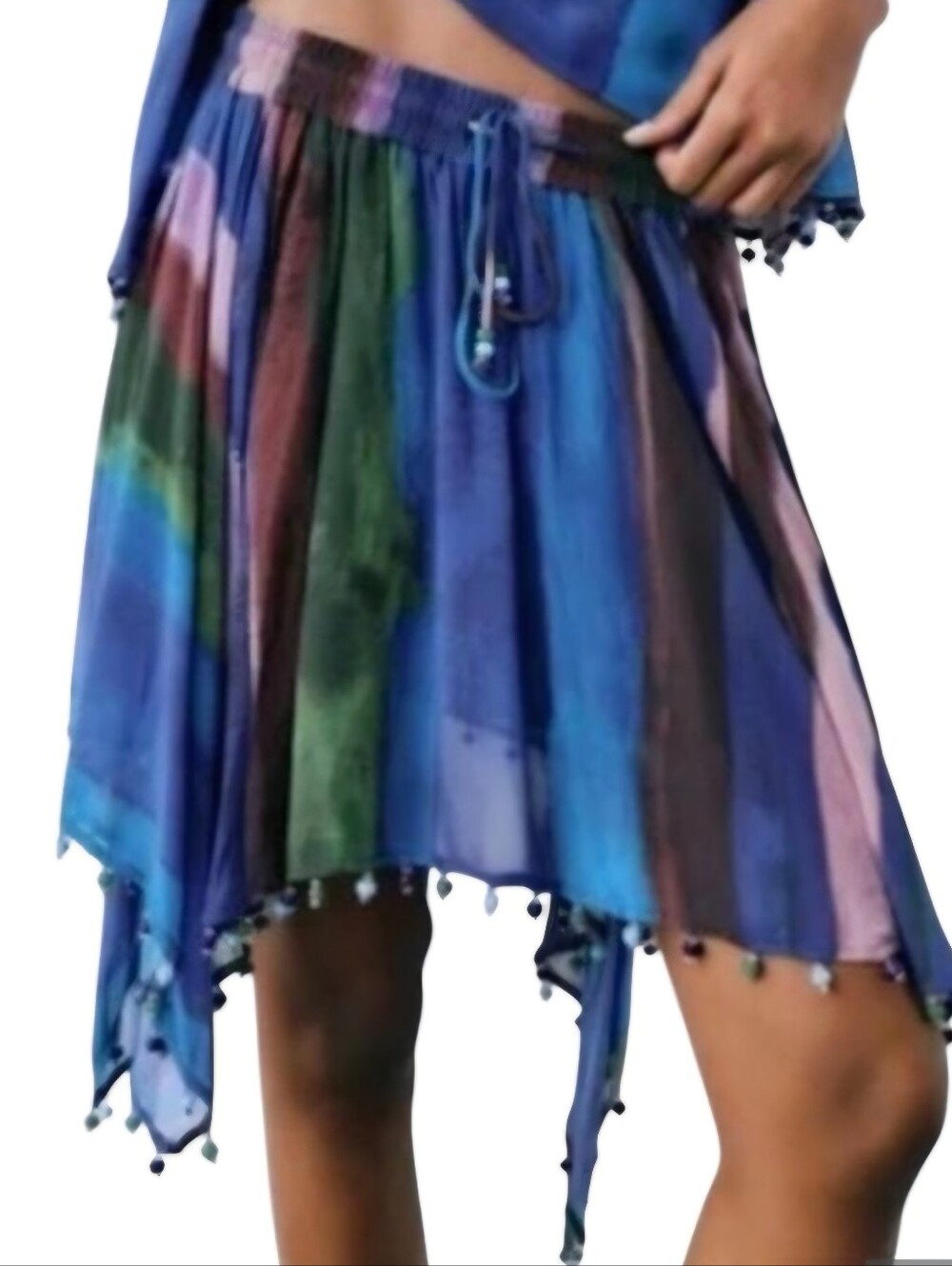 ZARA Womens Multicolor Asymmetrical Beaded Boho Skirt Size Small
